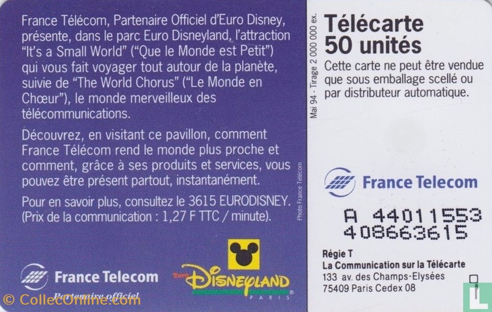 France- Euro Disneyland Paris- Solaïque 03 (1990) divers telecartes cartes telephoniques france euro disneyland paris solaique 03 1990