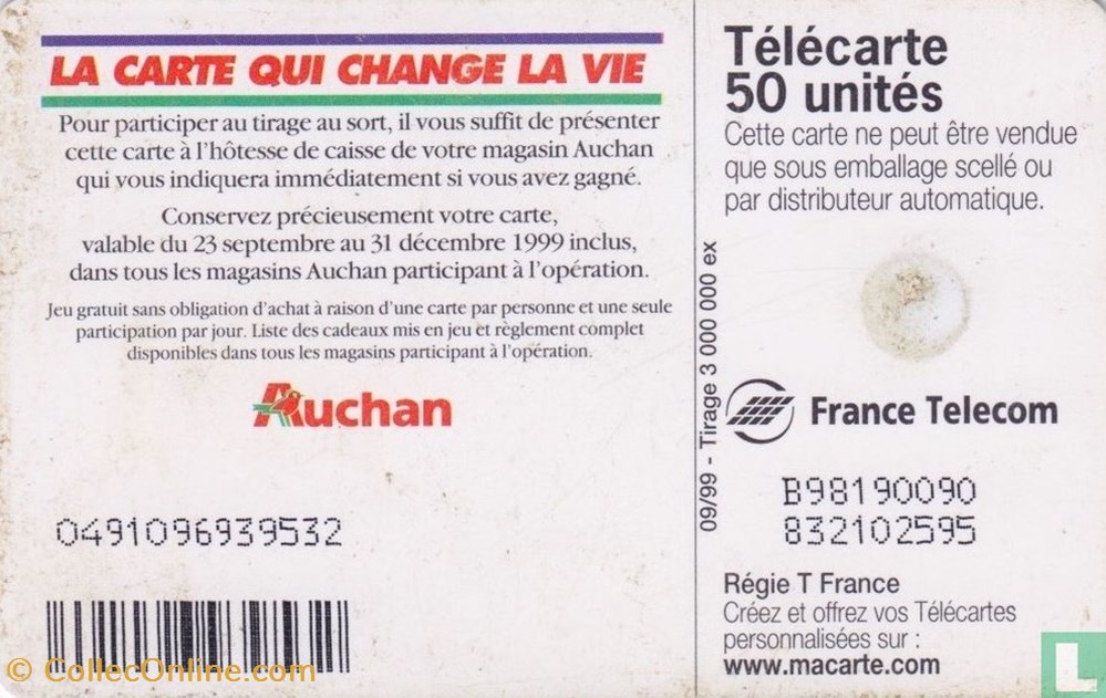 France- Auchan- Gemplus 01.1 (1988) divers telecartes cartes telephoniques france auchan gemplus 01 1 1988