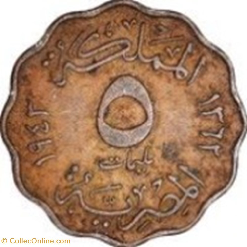 5 millièmes - Farouk 1943 Egypte monnaies monde 5 milliemes farouk 1943 egypte