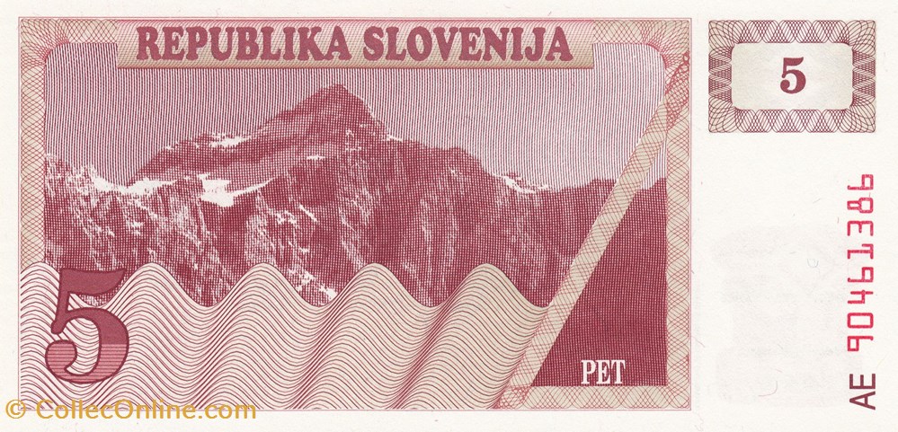 Slovénie-5 Tolarjev 1990 billets slovenie 5 tolarjev 1990