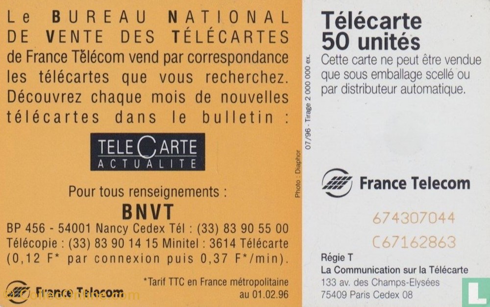 France- Bureau National de Vente des Télécartes- Schlumberger 07.1 (1992) divers telephoniques france bureau national de vente des telecartes schlumberger 07 1 1992