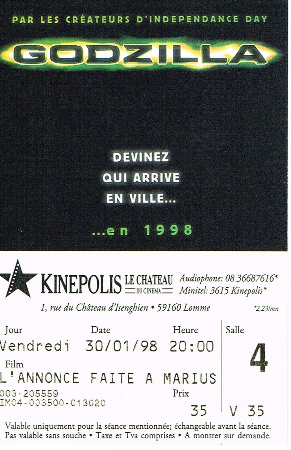Godzilla documents anciens tickets entree godzilla