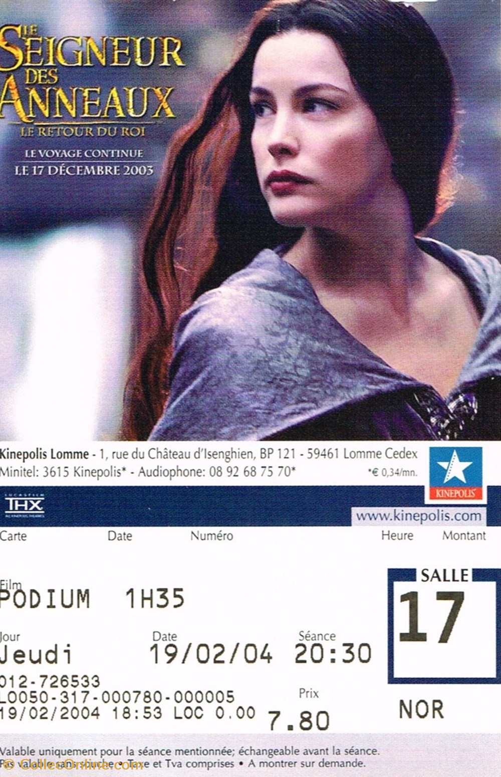 Le Seigneurs des Anneaux documents anciens tickets entree le seigneurs des anneaux