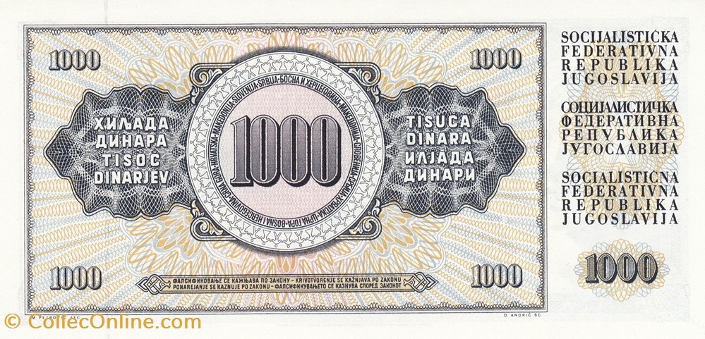 Yougoslavie-1000 dinara 1981 billets yougoslavie 1000 dinara 1981