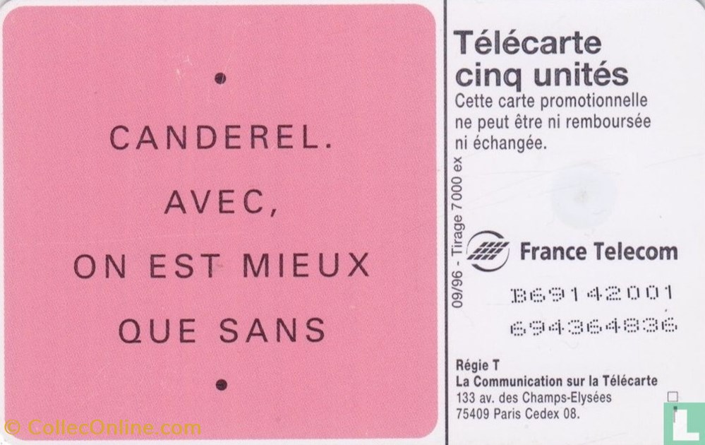 France- Canderel- Gemplus 01.2 divers telecartes cartes telephoniques france canderel gemplus 01 2