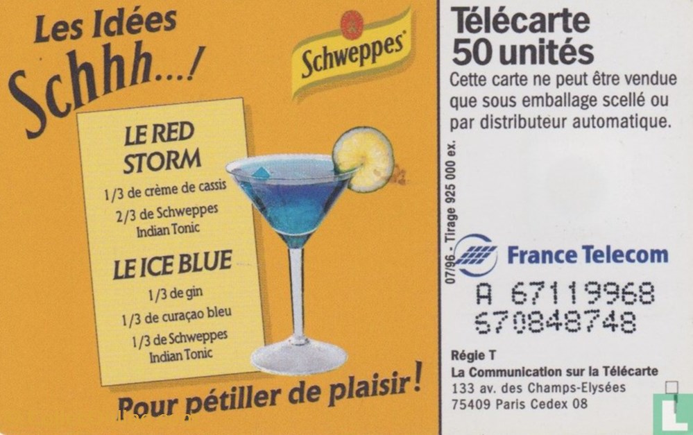 divers telecartes cartes telephoniques france schweppes solaique 03 1990