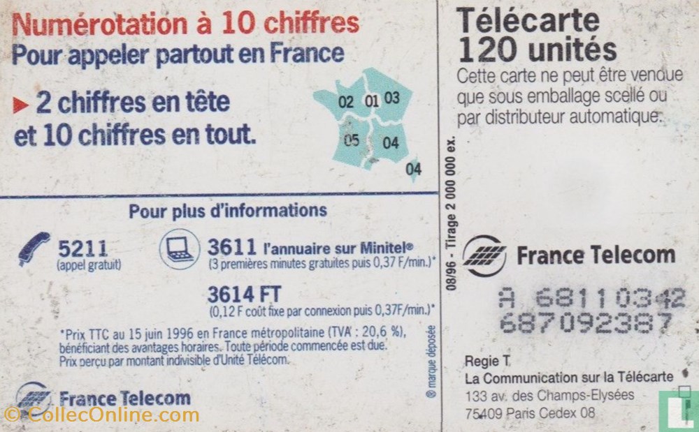 France- Numération à 10 chiffres- Solaïque 03 (1990) divers telecartes cartes telephoniques france numeration a 10 chiffres solaique 03 1990
