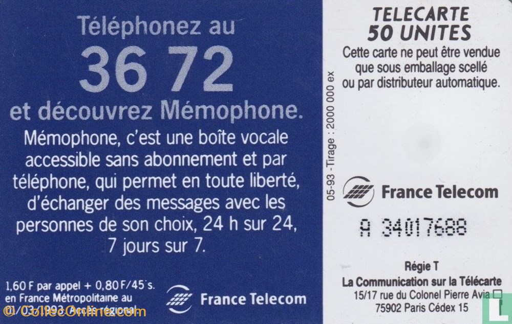 divers telecartes cartes telephoniques france memophone 3672 solaique 03 1990