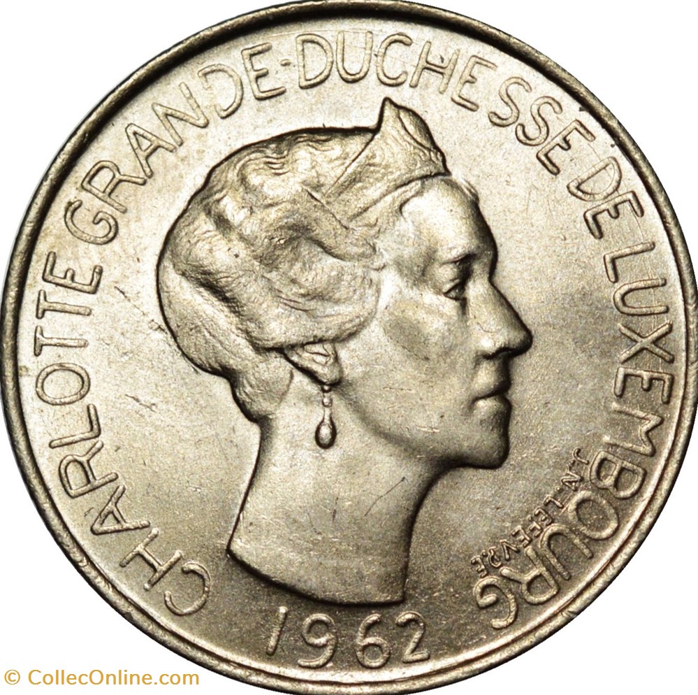 monnaies monde 5 francs duche du luxembourg 1962 charlotte