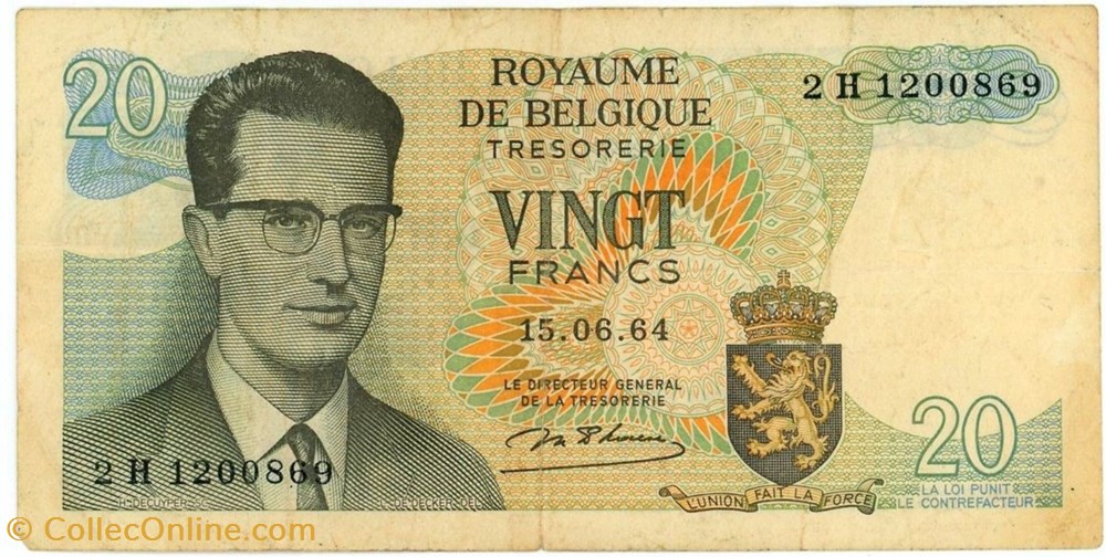 Belgique-20 Francs Baudouin I-15-06-1964 billets belgique 20 francs baudouin i 15 06 1964