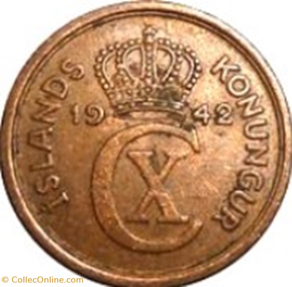 1 eyrir - Christian X Islande 1942 monnaies monde 1 eyrir christian x islande 1942