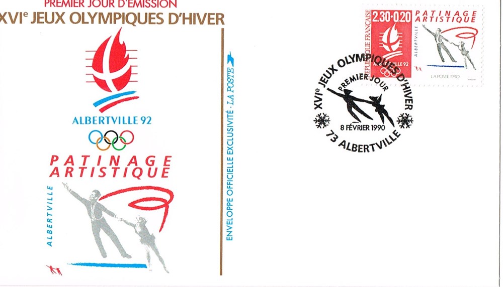 timbres europe enveloppe 1er jour albertville 92 patinage artistique