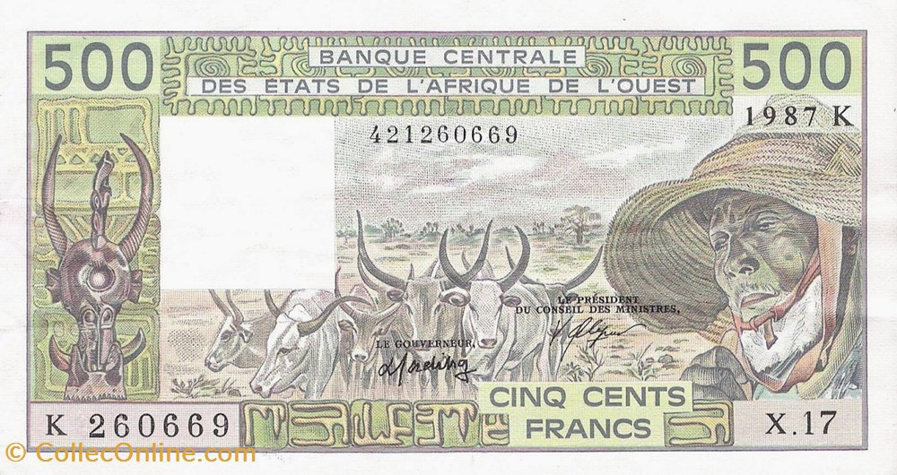 billets etats de afrique de ouest 500 fr 1986 k