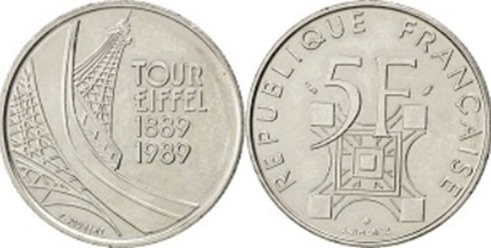 5 Francs Tour Eiffel 1989 monnaies 5 francs tour eiffel 1989