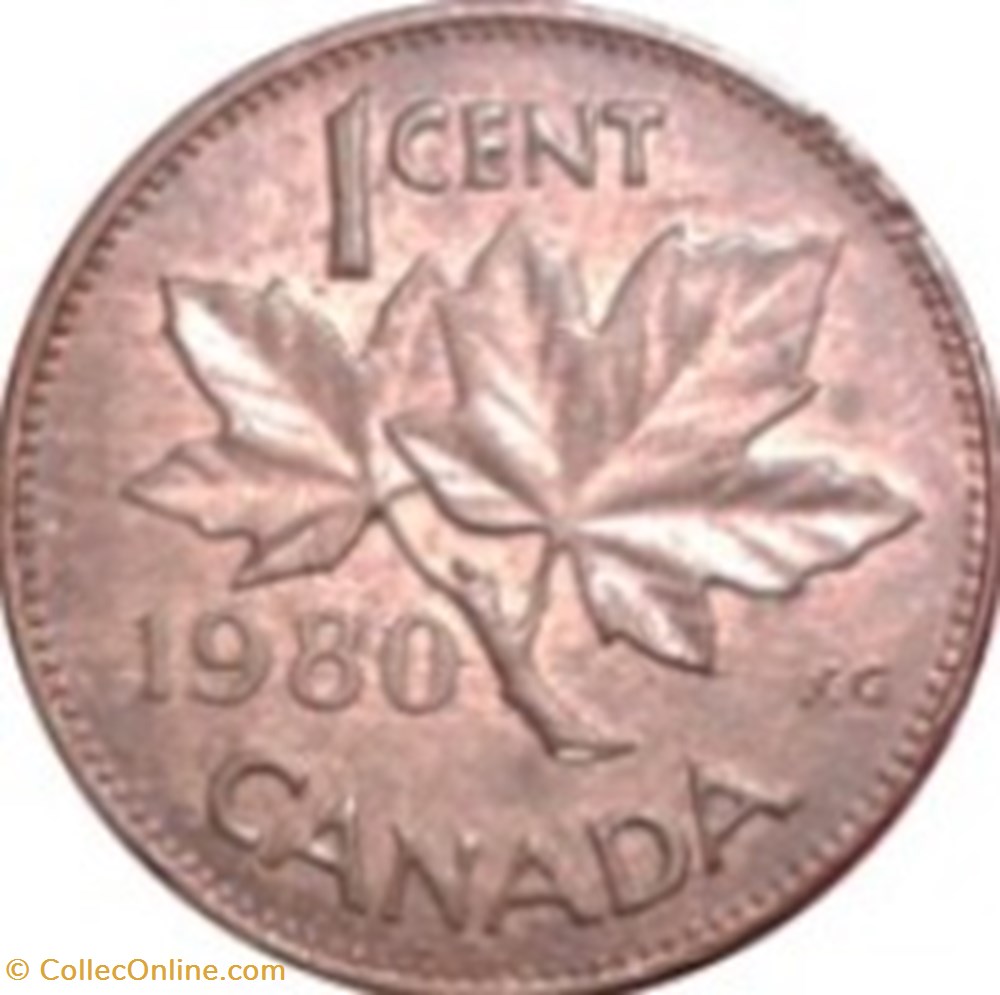 monnaies monde 1 cent elisabeth ii diademe modifie ramille erable poids reduit maple leaf canada 1980