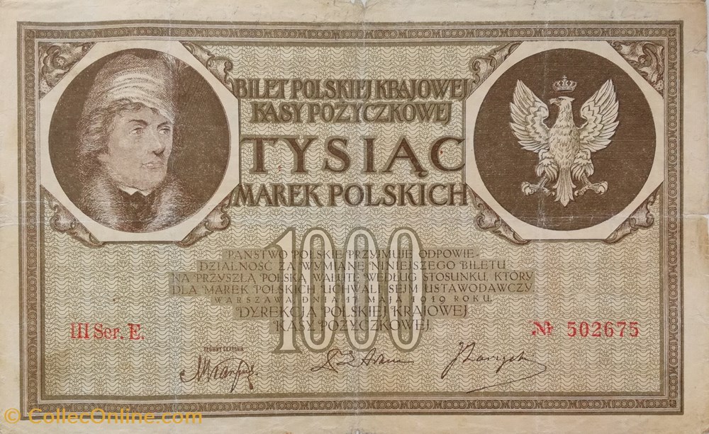 Pologne-1000 mark 1919 billets pologne 1000 mark 1919