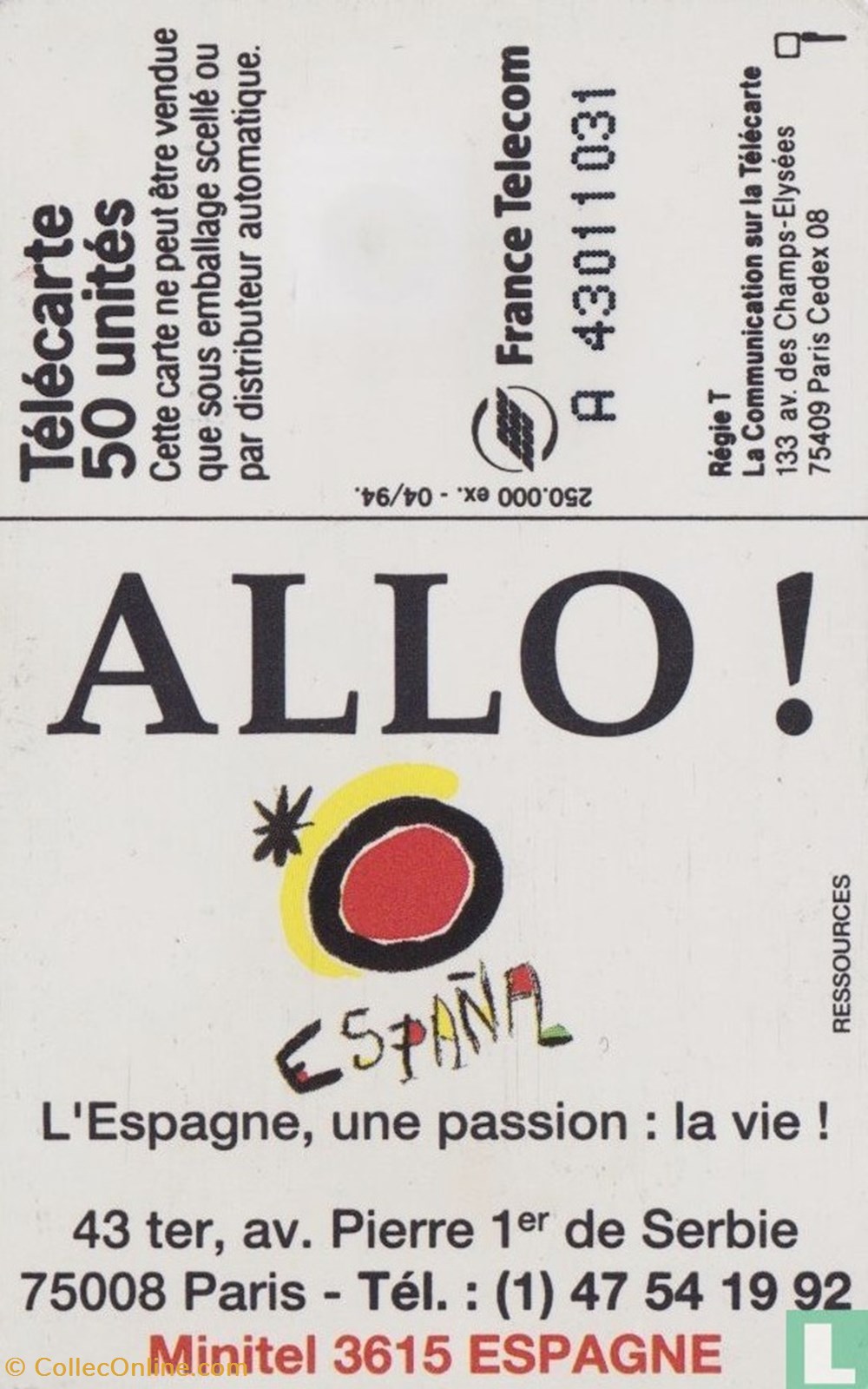 divers telecartes cartes telephoniques france hola forteresse solaique 03 1990