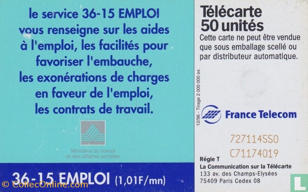 divers telecartes cartes telephoniques france le 36 15 emploi schlumberger 07 1 1992