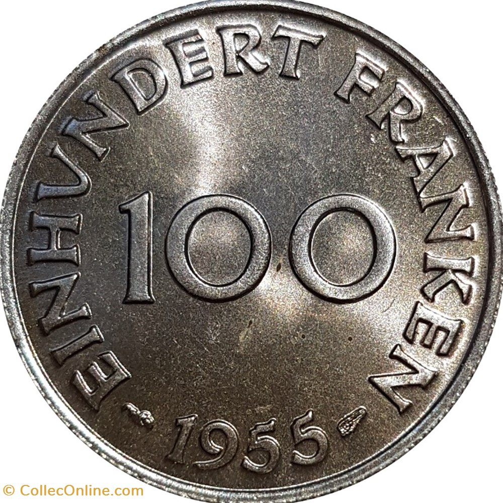 100 franken-Sarre Allemagne 1955 monnaies monde 100 franken sarre allemagne 1955
