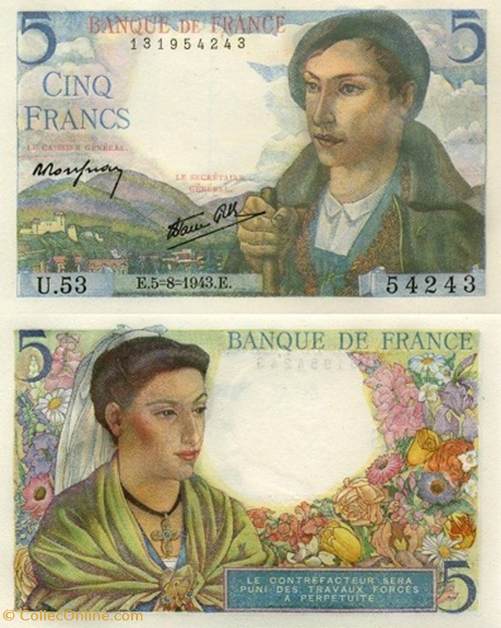 5 Francs BERGER type 1943 billets europe france 5 francs berger type 1943