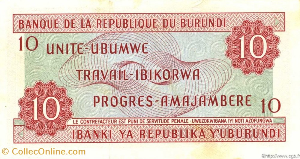 Burundi-10 Francs-01-04-1971 billets burundi 10 francs 01 04 1971