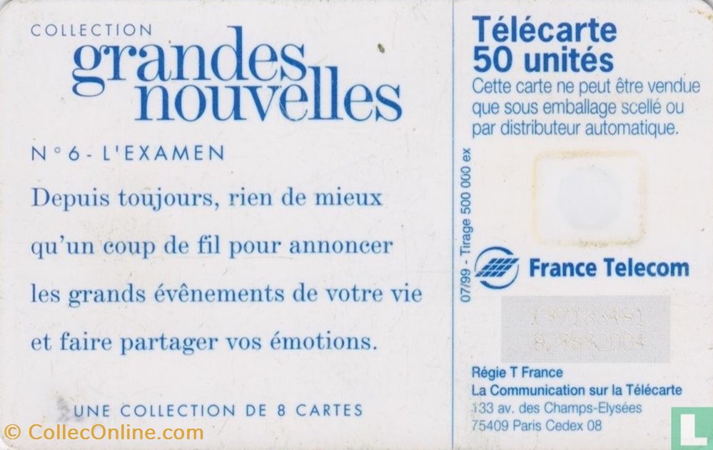 France- L'Examen- Schlumberger 07.1 (1992) divers telecartes cartes telephoniques france examen schlumberger 07 1 1992