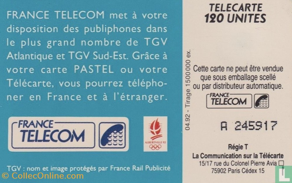 divers telecartes cartes telephoniques france telephone dans le tgv solaique 03 1990