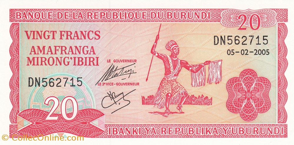 Burundi-20 francs 1997 billets burundi 20 francs 1997