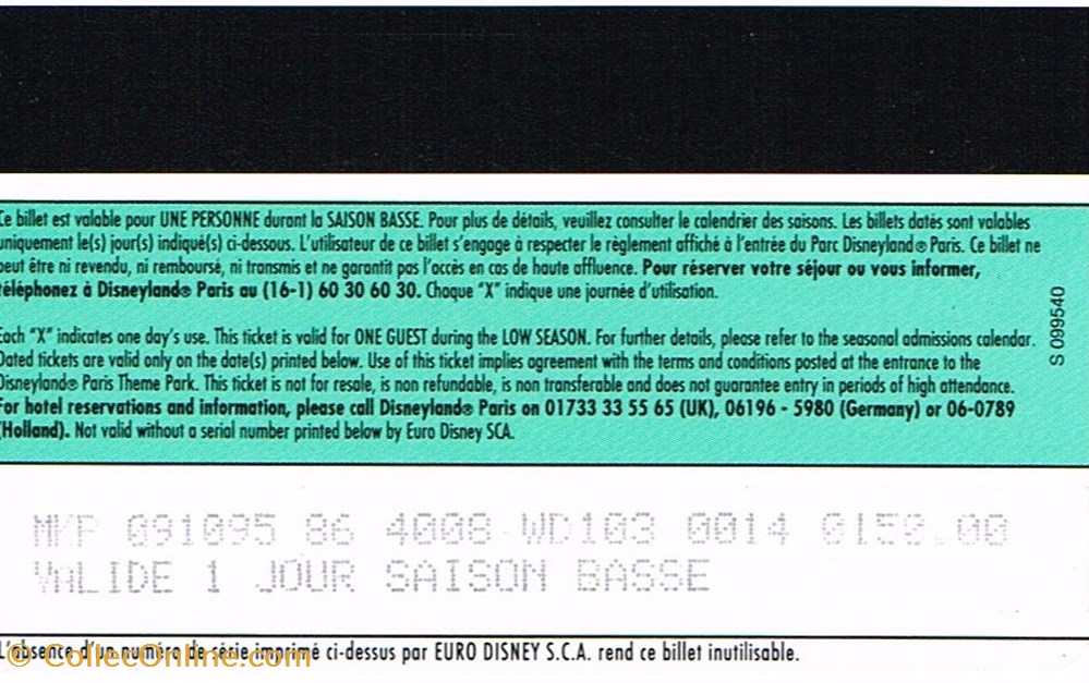 Disneyland Paris documents anciens tickets entree disneyland paris