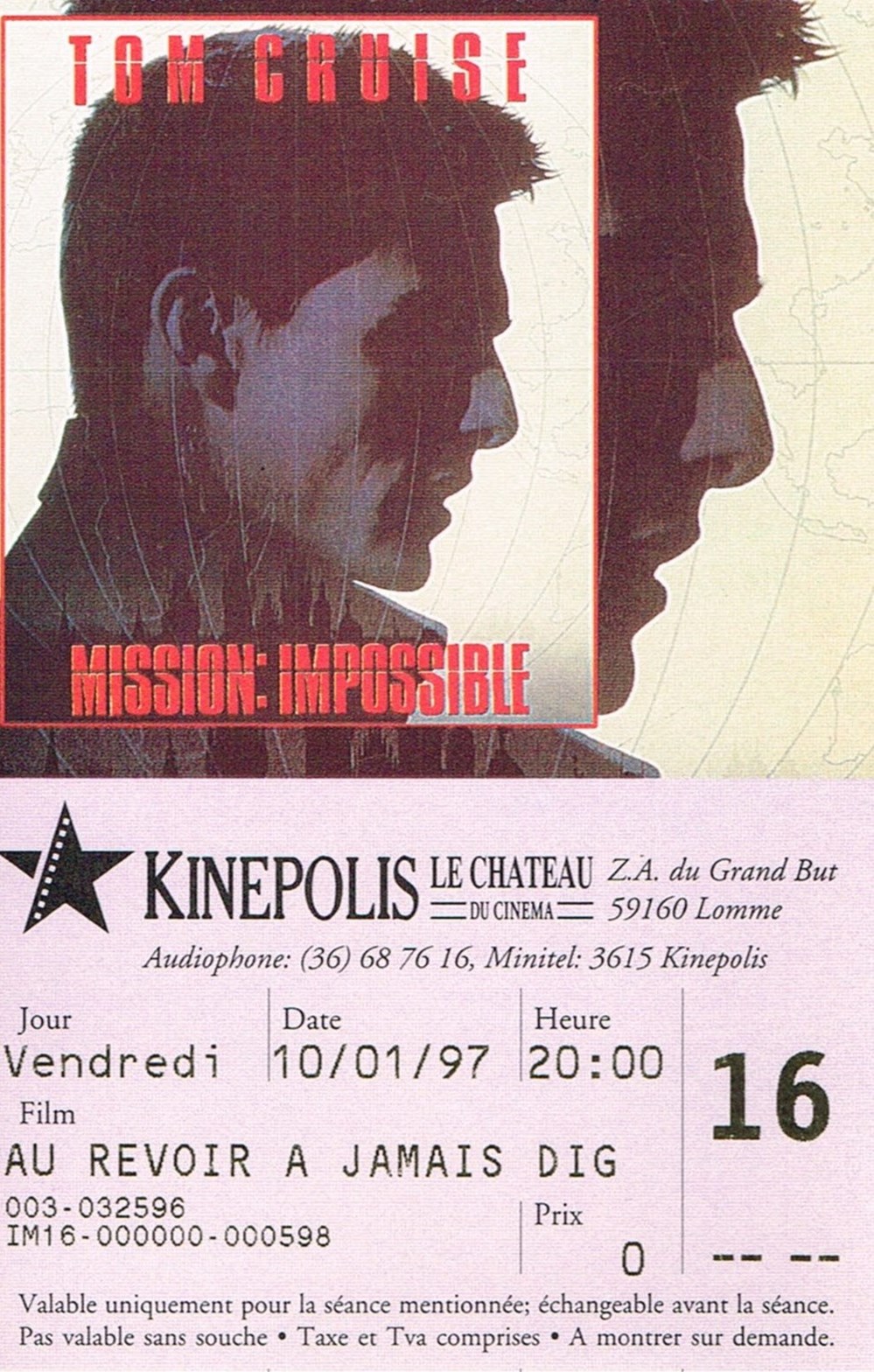 Mission Impossible documents anciens tickets d entree mission impossible