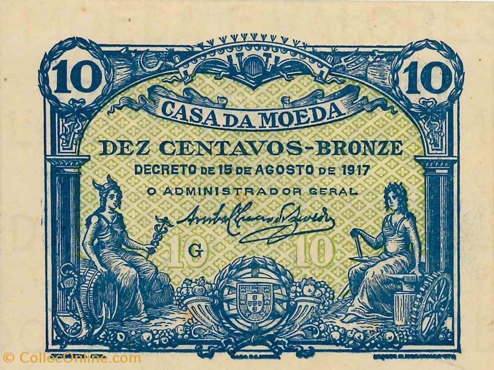 Portugal-10 centavos 15-08-1917 billets portugal 10 centavos 15 08 1917