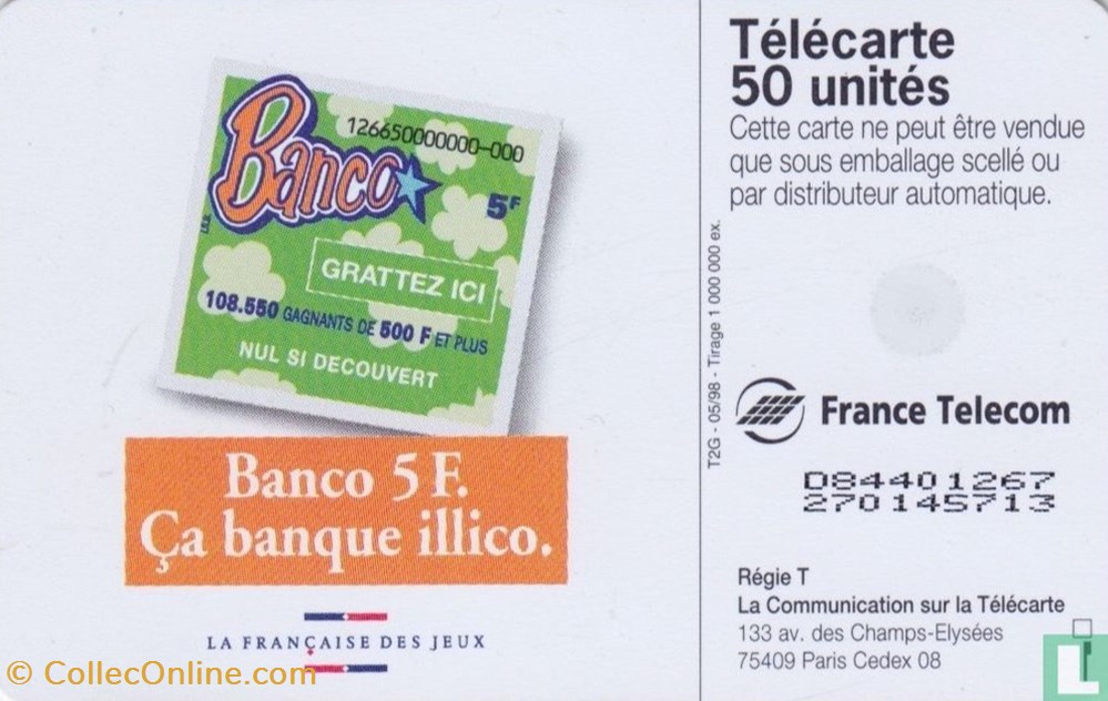 France- Banco- Oberthur 01 (1992) divers telecartes cartes telephoniques france banco oberthur 01 1992