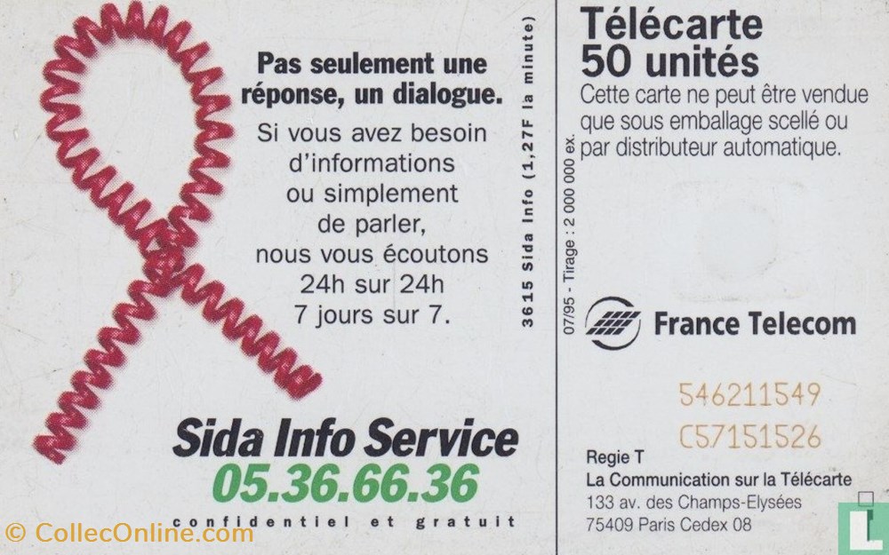 divers telecartes cartes telephoniques france sida info service schlumberger 07 1 1992