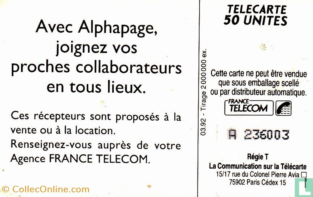 divers telecartes cartes telephoniques france alphapage solaique 03 1990