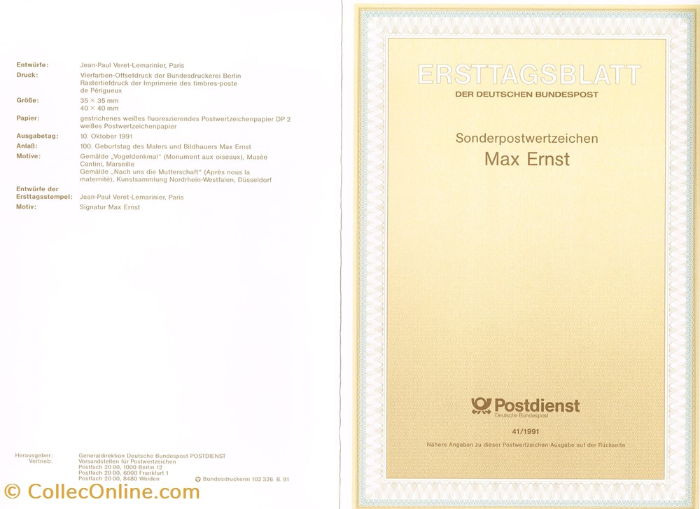 timbres europe document 1er jour max ernst