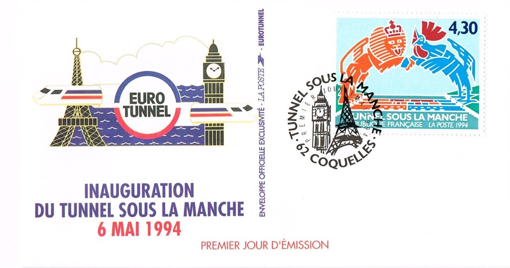 Enveloppe 1er jour Tunnel sous la Manche timbres europe enveloppe 1er jour tunnel sous la manche