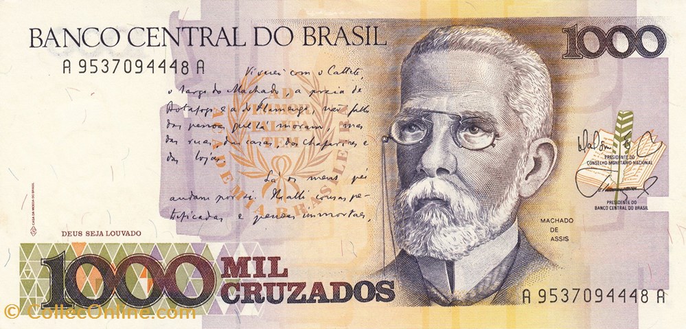 Brésil-1000 cruzados-1988 billets bresil 1000 cruzados 1988