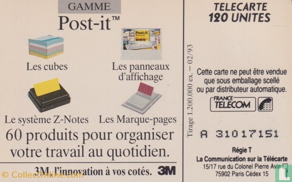 France- 3M - Post It- Solaïque 03 (1990) divers telecartes cartes telephoniques france 3m post it solaique 03 1990