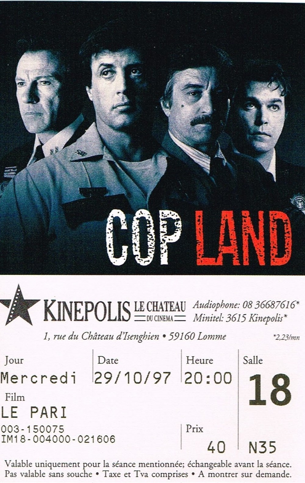 Cop Land documents anciens tickets entree cop land