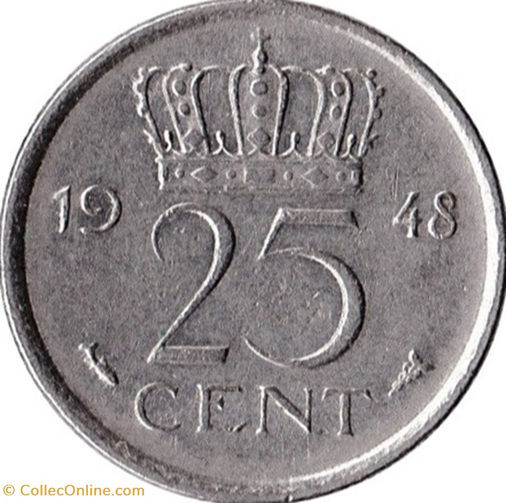 monnaies monde 25 cent pays bas 1948