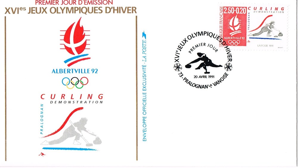 timbres europe enveloppe 1er jour albertville 92 curling