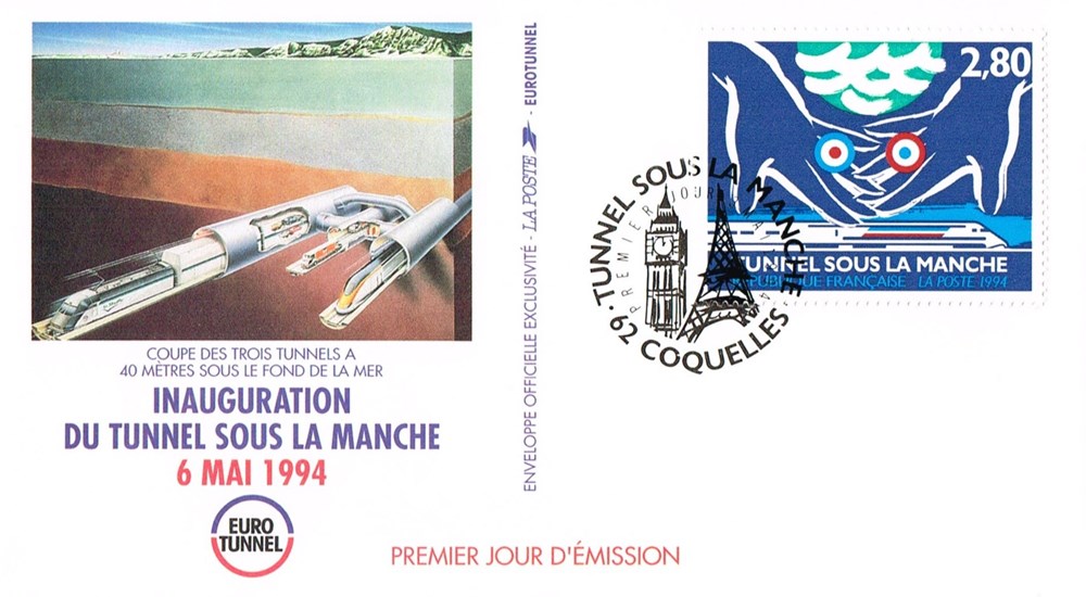 Enveloppe 1er jour Tunnel sous la Manche timbres europe enveloppe 1er jour tunnel sous la manche