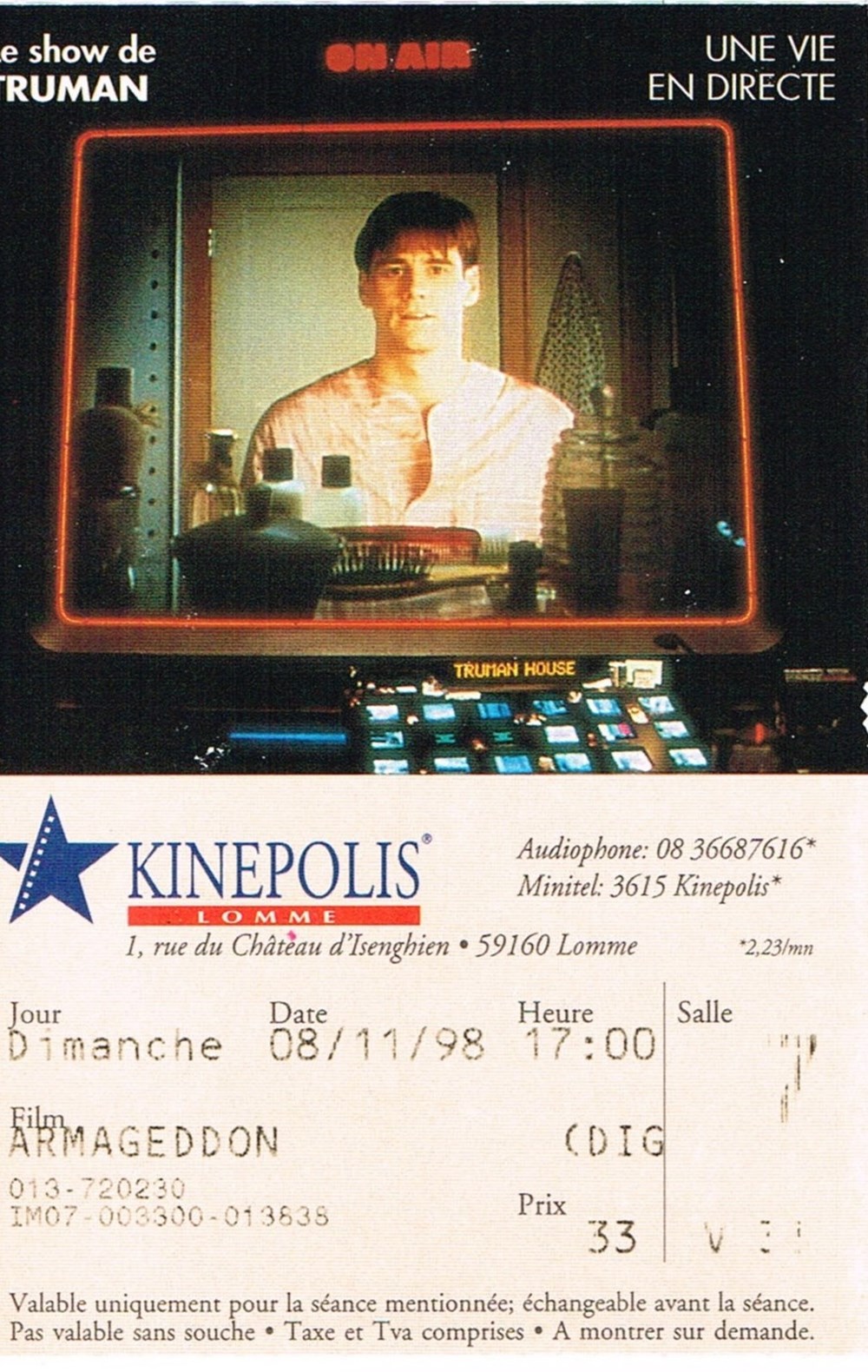 Truman Show documents anciens tickets d entree truman show