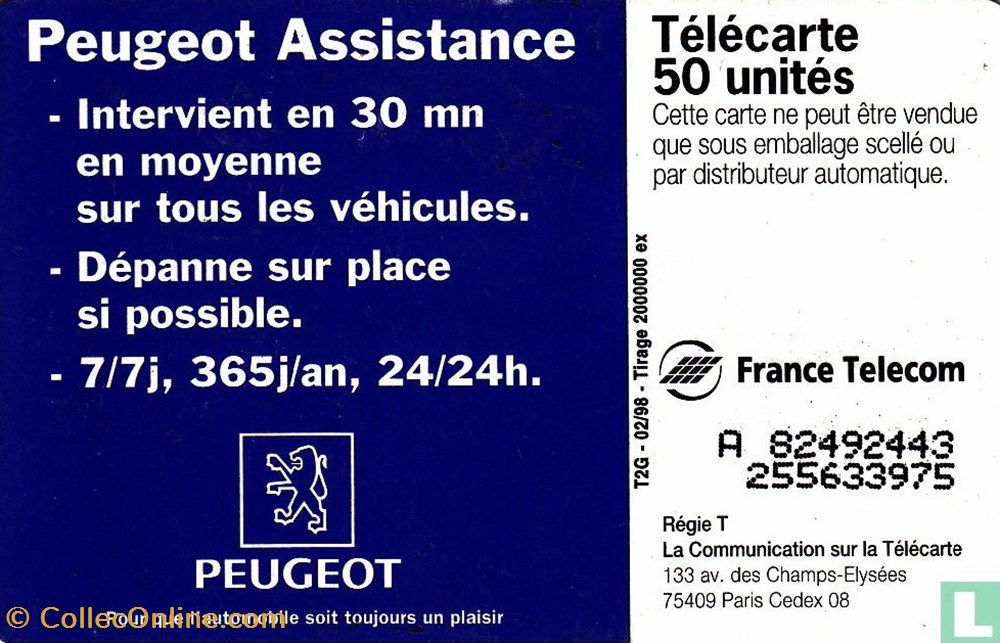 divers telecartes cartes telephoniques france peugeot assistance solaique 03 1990