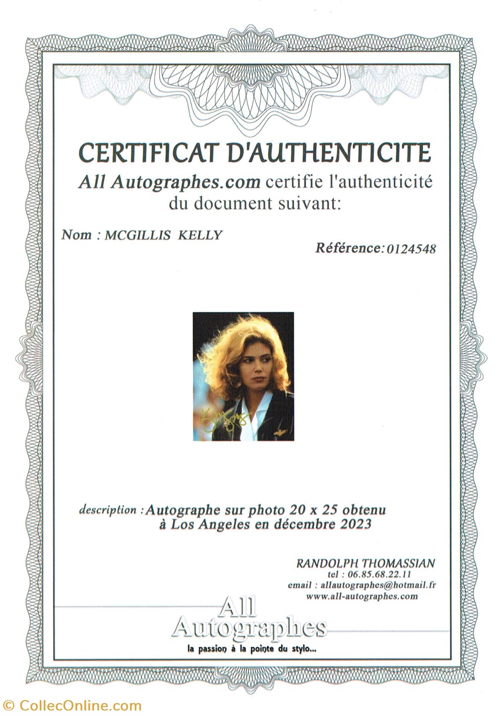 Kelly Mc Gillis-Top Gun cinema series autographes kelly mc gillis top gun