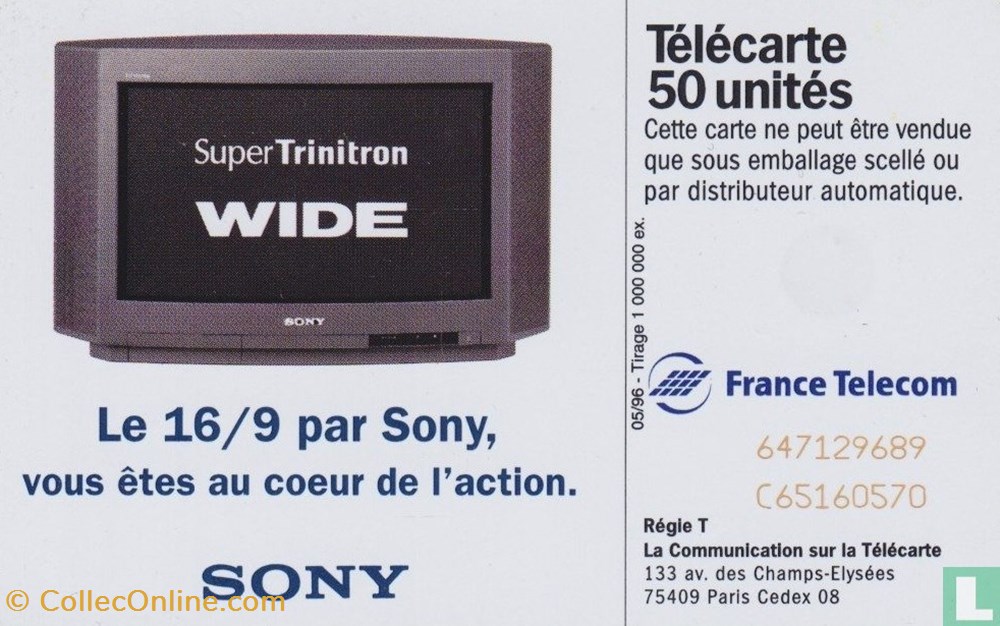 divers telecartes cartes telephoniques france sony super trinitron wide schlumberger 07 1 1992