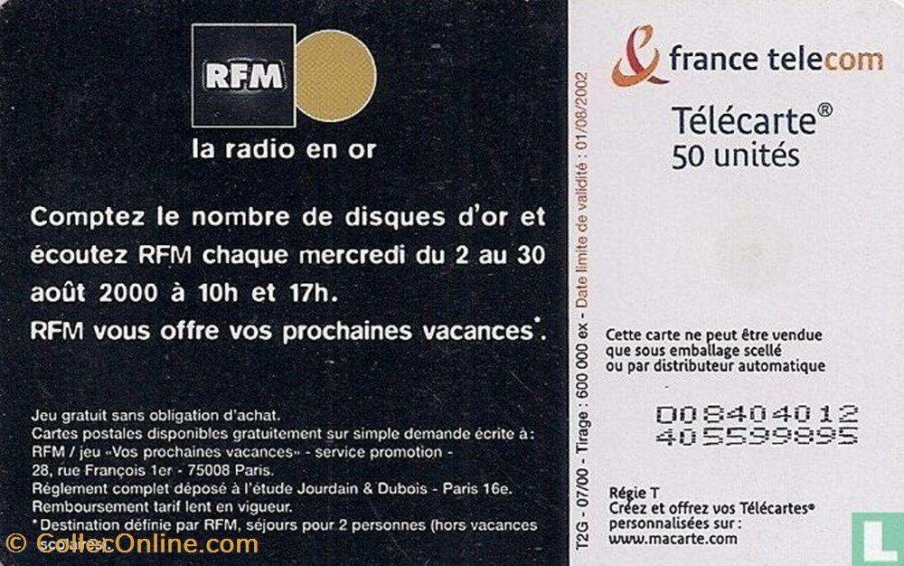 divers telecartes cartes telephoniques france rfm le soleil donne oberthur 01 1992