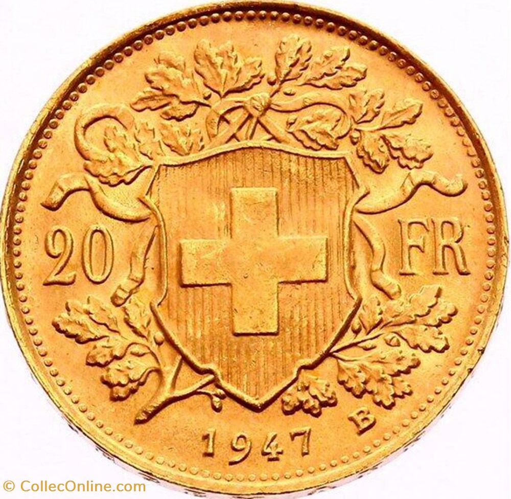 Suisse-20 Francs Helvetia 1949 B monnaies monde suisse 20 francs helvetia 1949 b