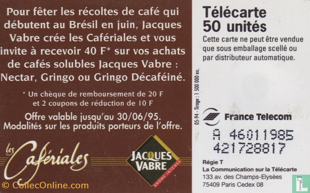 divers telecartes cartes telephoniques france jacques vabres les caferiales solaic 06 1993