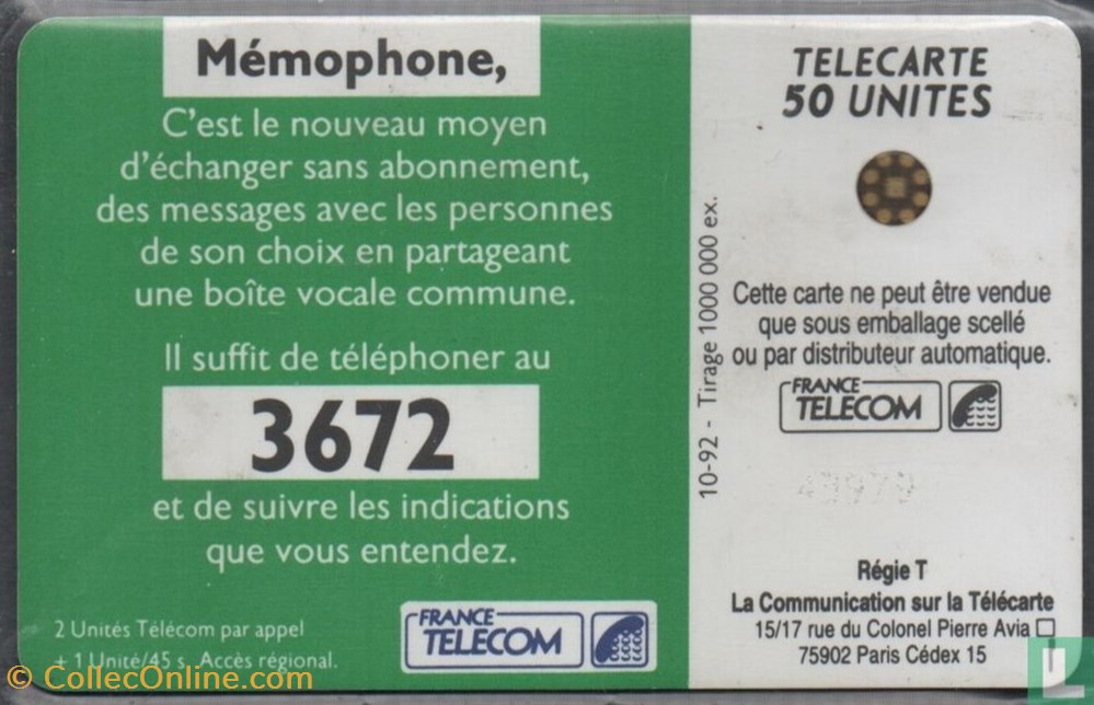 divers telecartes cartes telephoniques france 3672 memophone schlumberger 04an
